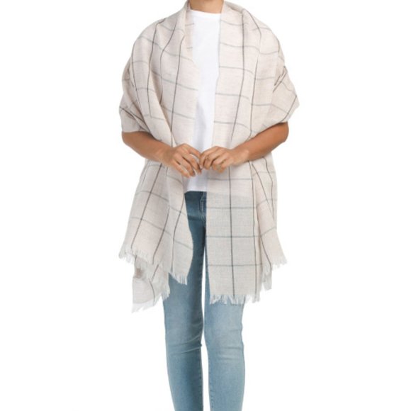 Zighilli Accessories - NWT Zighilli Linen/Cotton Plaid Fringe Wrap Italy